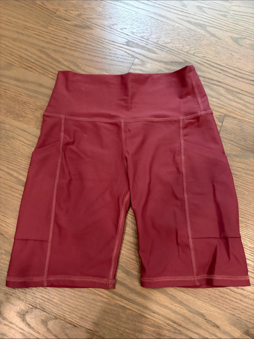 High-Waist Burgundy Women’s Workout Bike Shorts